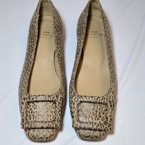 Ann Mashburn Leopard Cheetah Print Leather Kitten Heel Classic Round Toe, sz 35 - Picture 1 of 10